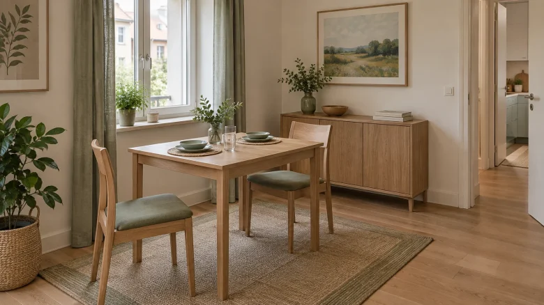 Zona pranzo piccola: tavolo, sedute e spazio da organizzare