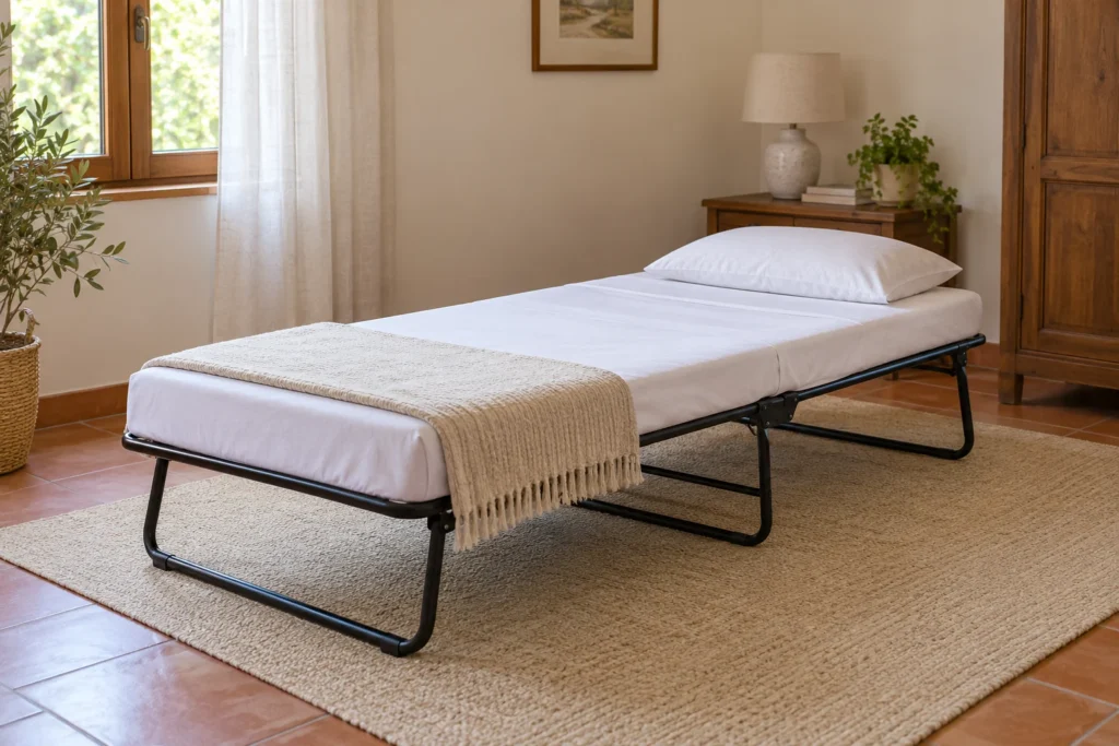 Un letto pieghevole aperto richiede anche un posto adatto per essere riposto dopo la visita.