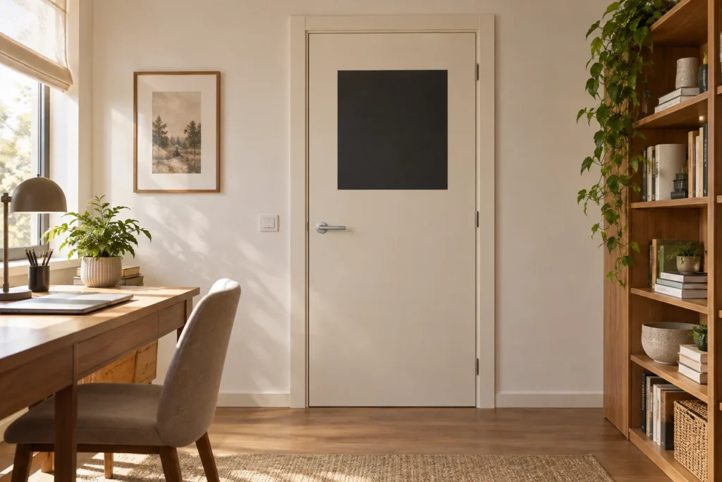 Un riquadro scuro e contenuto distingue la zona scrivibile dal resto della porta.