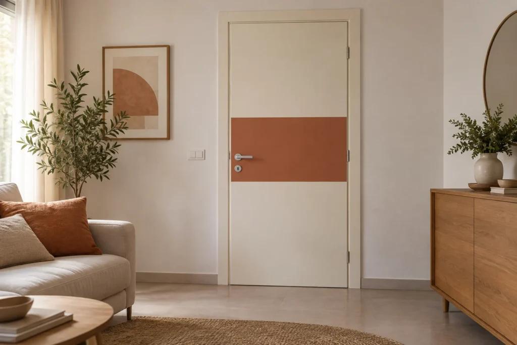 Una fascia colorata sul frontale rende riconoscibile la porta con un solo segno grafico.