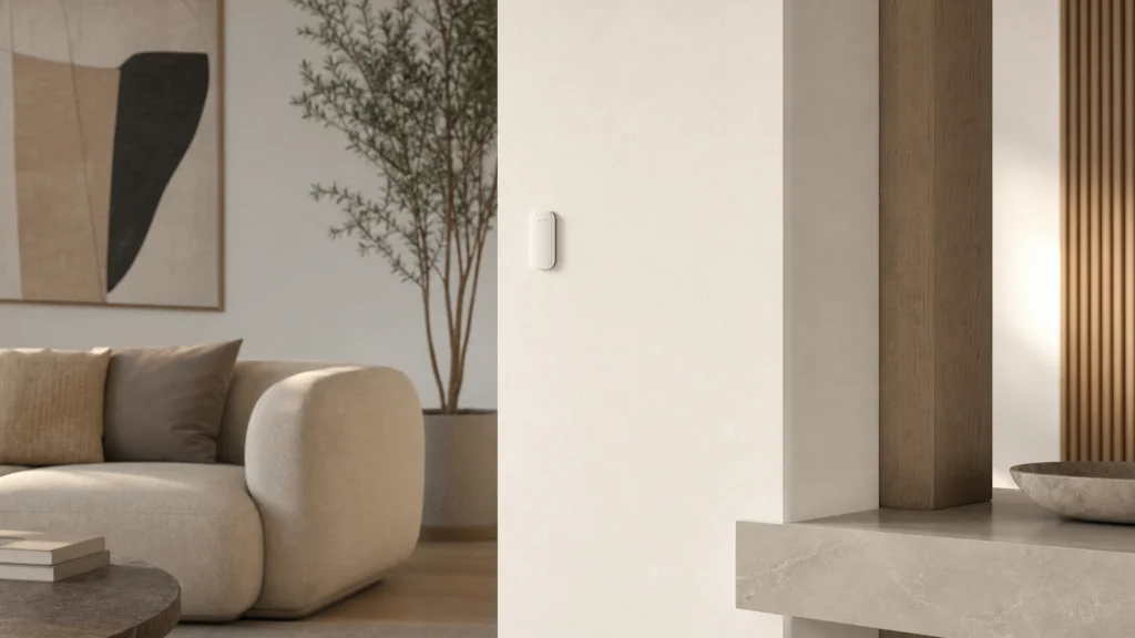 Sensori smart home discreti integrati in un interno contemporaneo