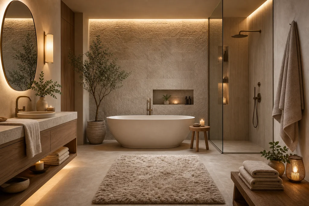 Il comfort percepito in bagno: come coordinare texture e volumi senza irrigidire lo spazio immagine interna 2