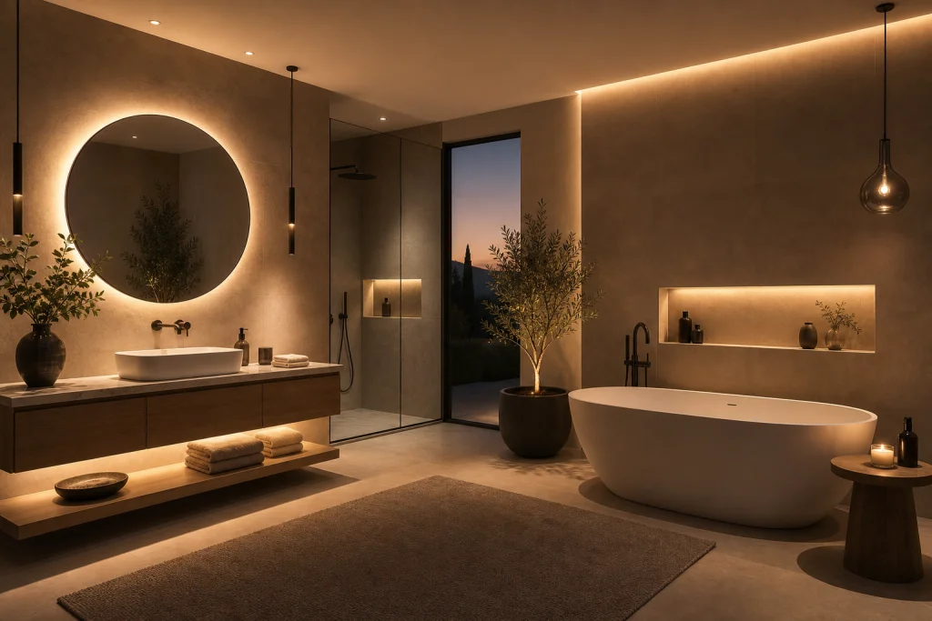 Luce stratificata in bagno: come organizzare i livelli luminosi per cambiare l'atmosfera senza rifare l'impianto immagine interna 2