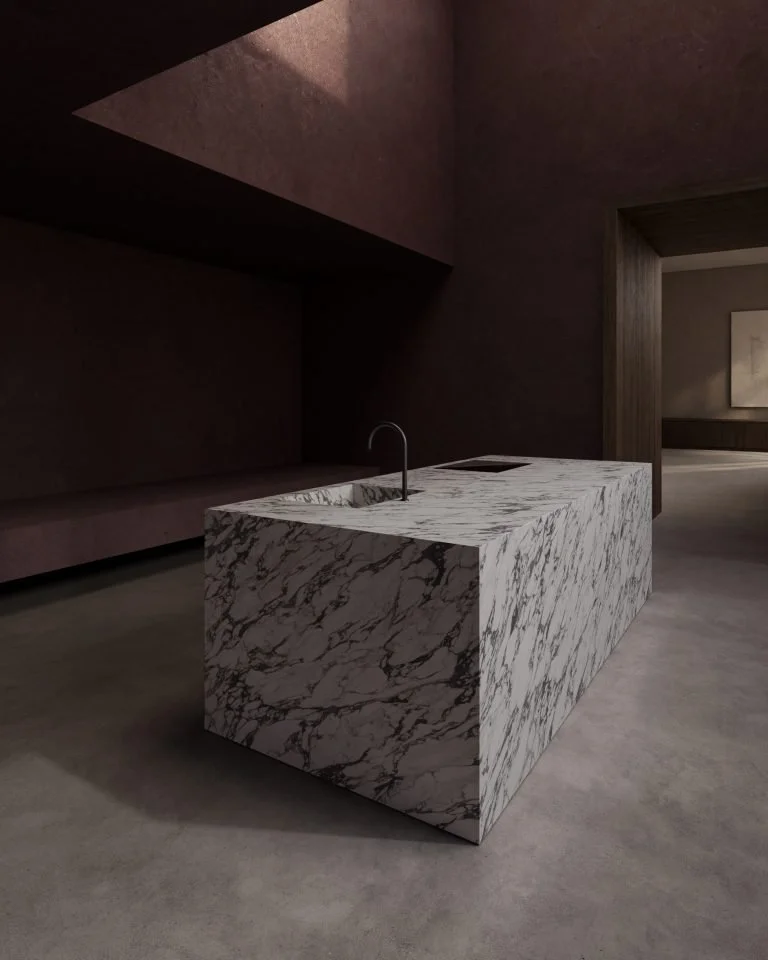 Calacatta Viola Neolith nell’ambientazione con isola