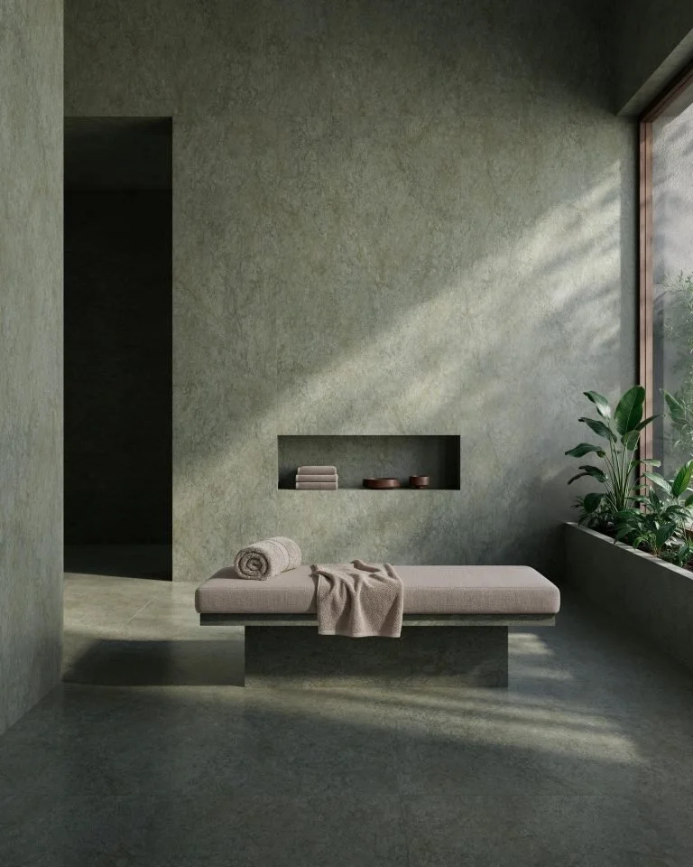 Serene Emerald Neolith nell’ambientazione bagno