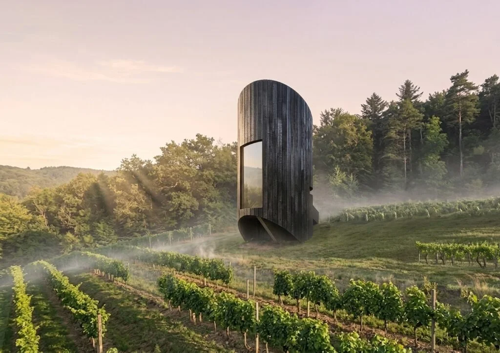 Rendering del concept di Pierattelli Architetture per THE HOT SPOT tra i vigneti
