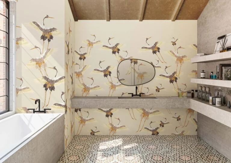Ambientazione bagno illustrata nel materiale stampa Wall/Pepper