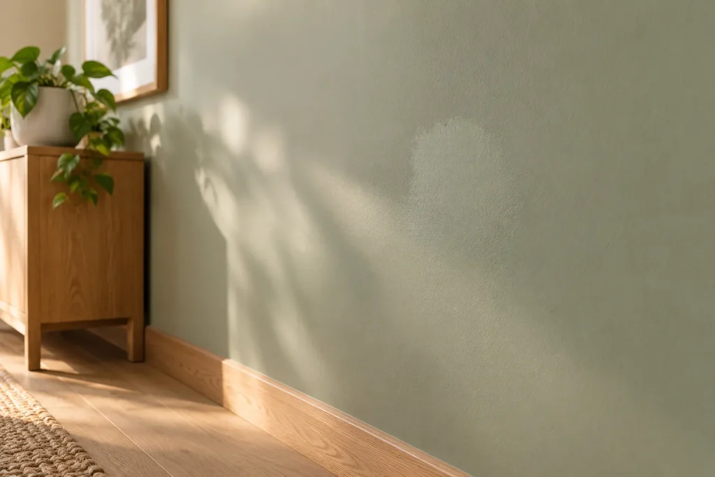 Piccola ripresa di pittura visibile soprattutto nella luce radente sulla parete