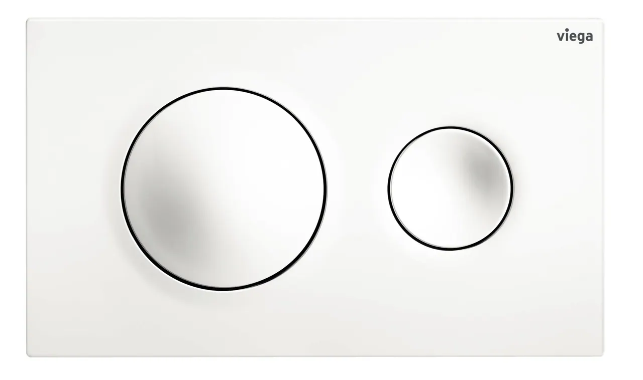 Placca Viega Visign for Style 20 chiara, con due pulsanti circolari di dimensioni differenti