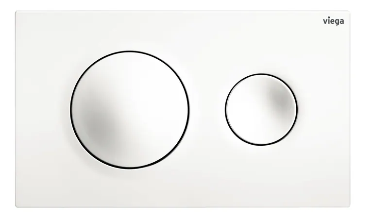 Placca Viega Visign for Style 20 chiara, con due pulsanti circolari di dimensioni differenti
