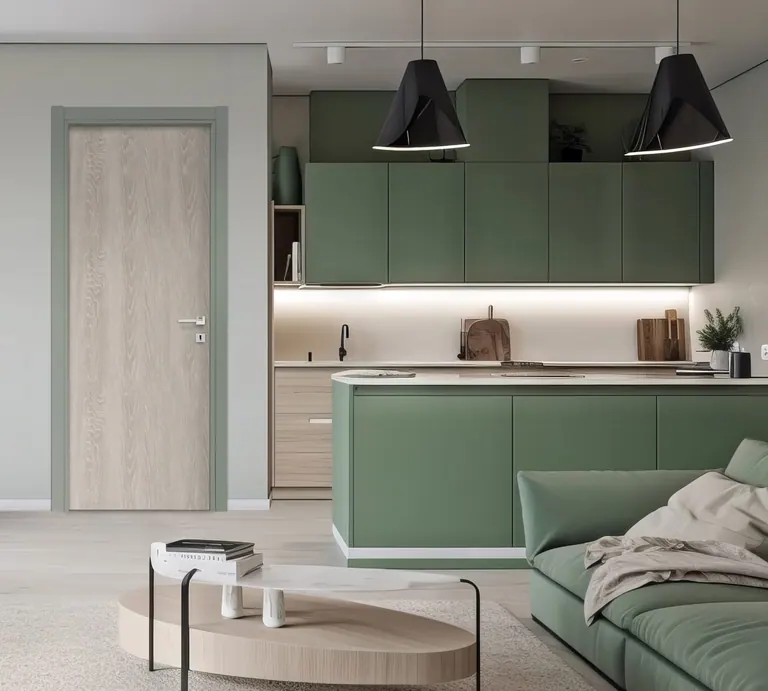 Porta Dierre New Lovly Rovere Alsazia con telaio verde salvia